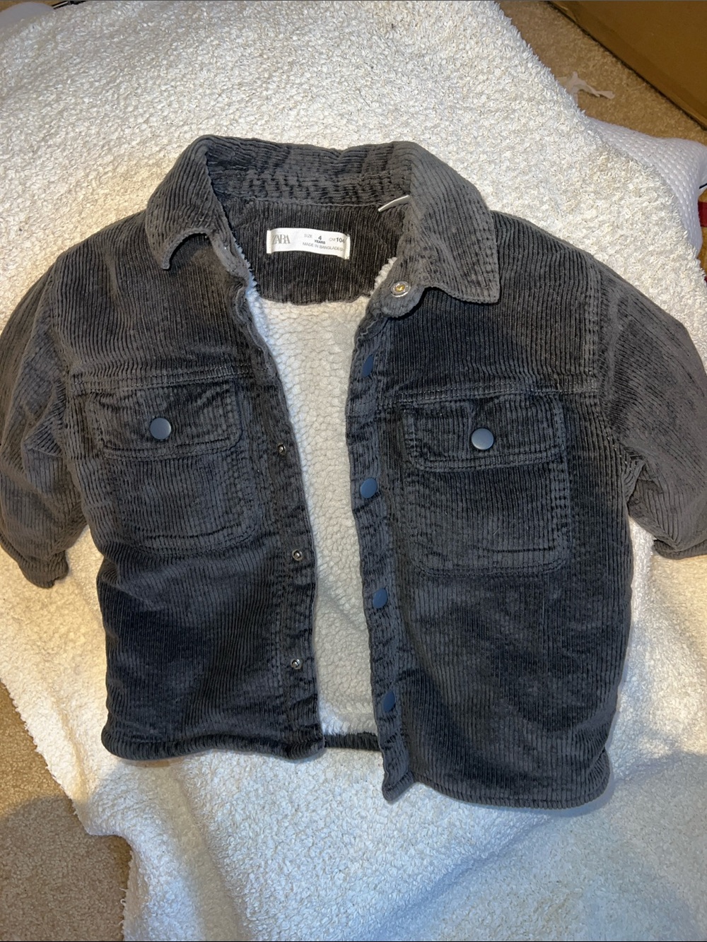 Zara Black Corduroy Sherpa-Lined Kids Jacket size 4